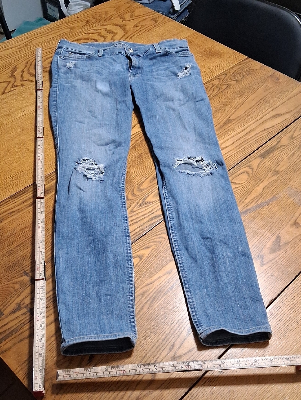 7 FOR ALL MANKIND Womens Jeans Denim 30 BLUE GWENEVERE Used Ripped Skinny ??
